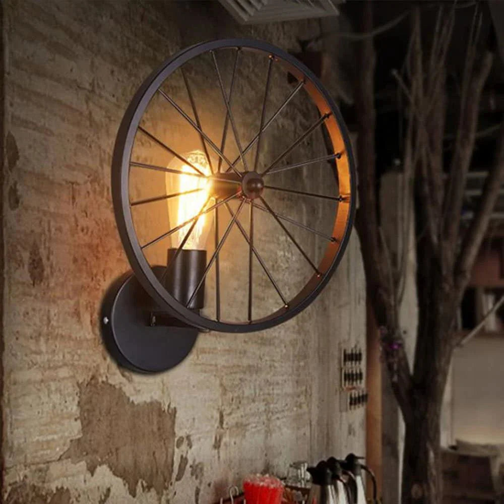 Afralia™ Metal Wheel Vintage Wall Sconce Industrial Lamp for Cafe Bar Restaurant Decoration