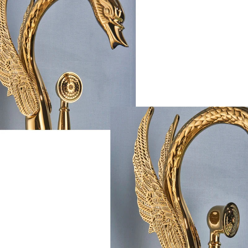 Afralia™ Swan Floor Standing Bathtub Faucet Set - Luxury Gold, Hot & Cold Dual Handles