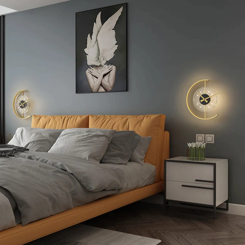 Afralia™ Modern Wall Lamp with Clock for Bedside and Living Room