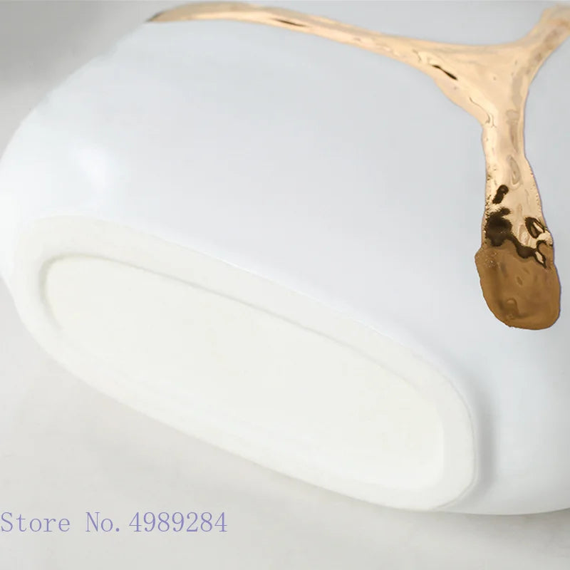 Afralia™ White Ceramic Vase with Golden Branches Flower Arrangement for Modern Home Decor