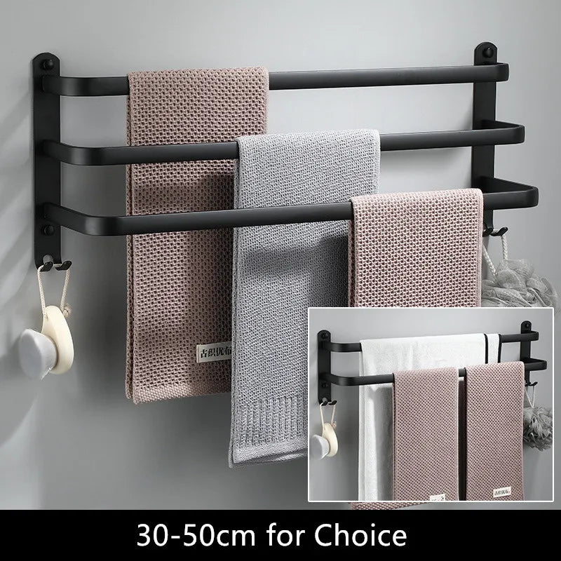 Afralia™ Matte Black Aluminum Towel Hanger 30-50 CM Wall Mounted Towel Rack