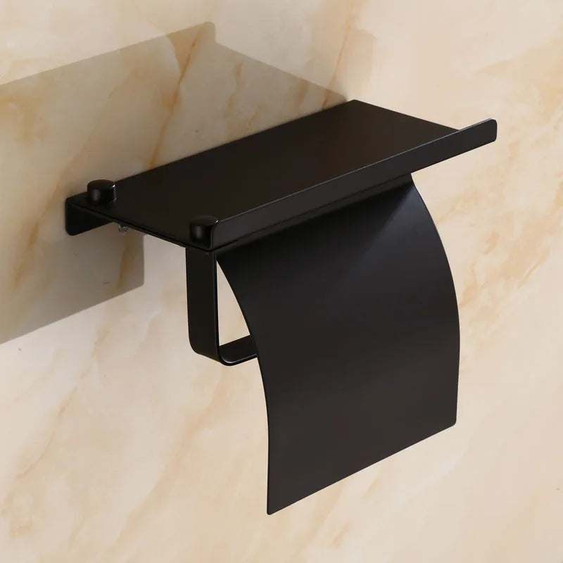 Afralia™ Rose Gold Toilet Paper Holder with Phone Shelf