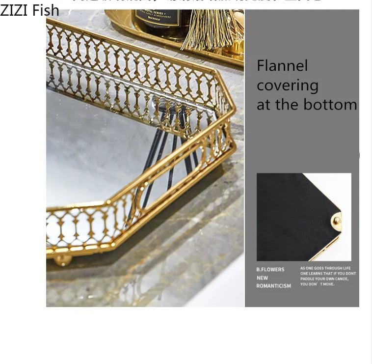 Afralia™ Elegant Gold Mirror Glass Storage Tray for Jewelry and Small Items