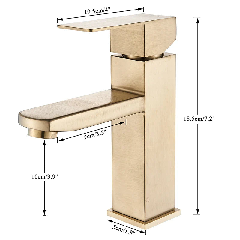 Afralia™ Square Single Lever Basin Faucet, Brushed Gold Finish - Deck Mounted Bathroom Sink Tap