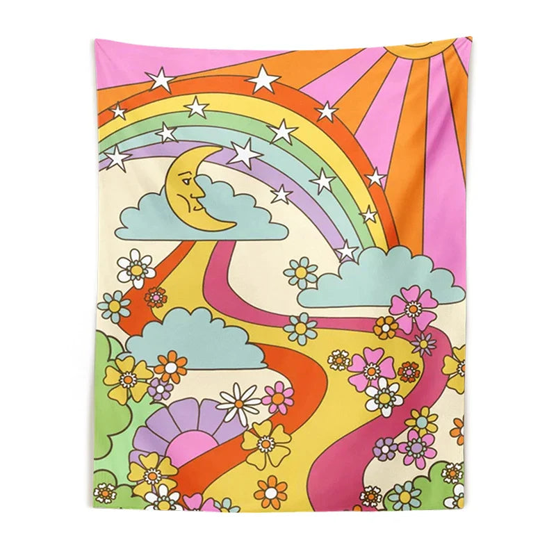 Afralia™ Retro Rainbow Psychedelic Tapestry Wall Hanging - Vintage Hippie Decor