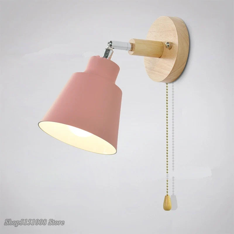 Afralia™ Nordic Wooden Wall Lights with Zipper Switch, Rotatable Modern Macaroon Sconce