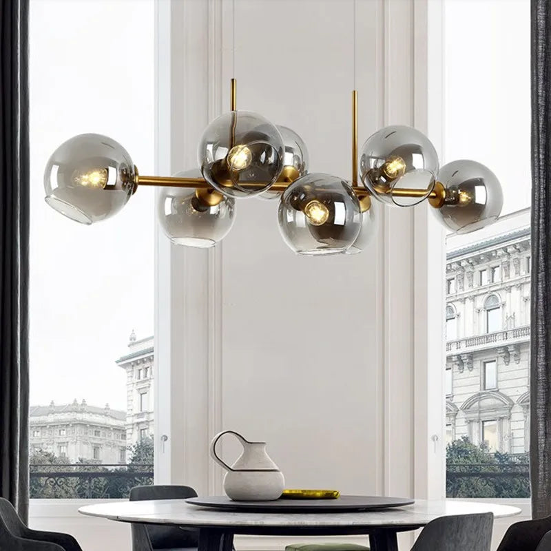 Afralia™ Nordic 8-Light Glass Chandelier - Black & Clear Glass