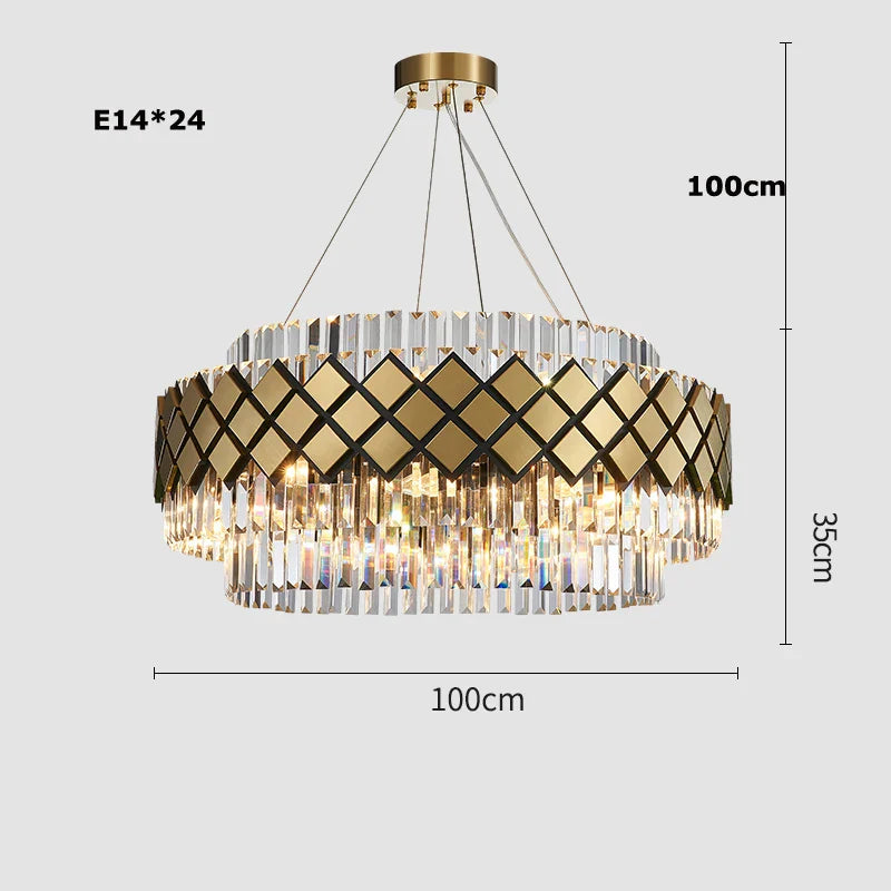 Afralia™ Gold LED Crystal Clear Art Deco Chandelier for Foyer