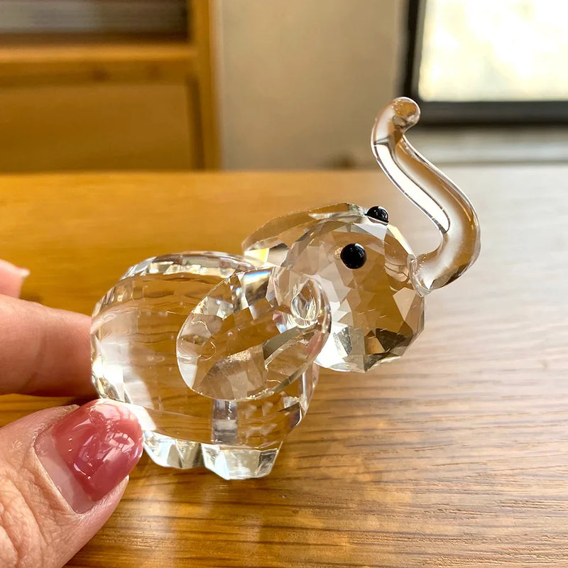 Afralia™ Clear Glass Elephant Figurine Cute Animal Ornament Collectible Home Decor