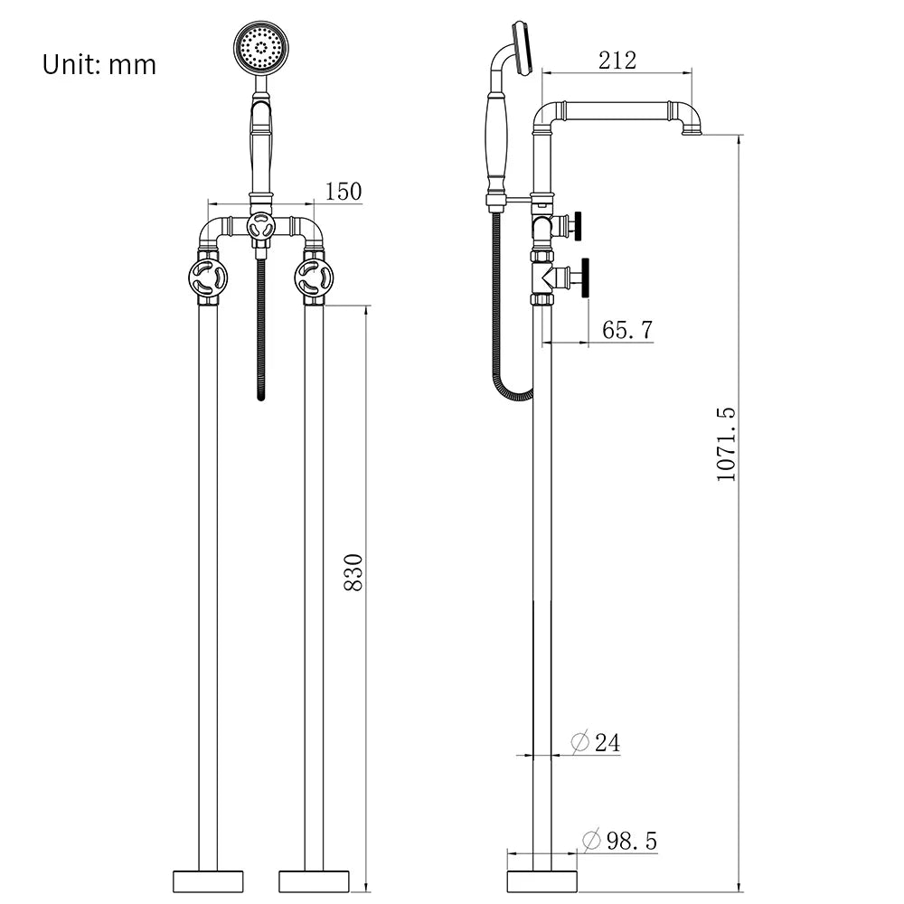 Afralia™ Industrial Black Floor Standing Dual Handle Bathroom Shower Faucet