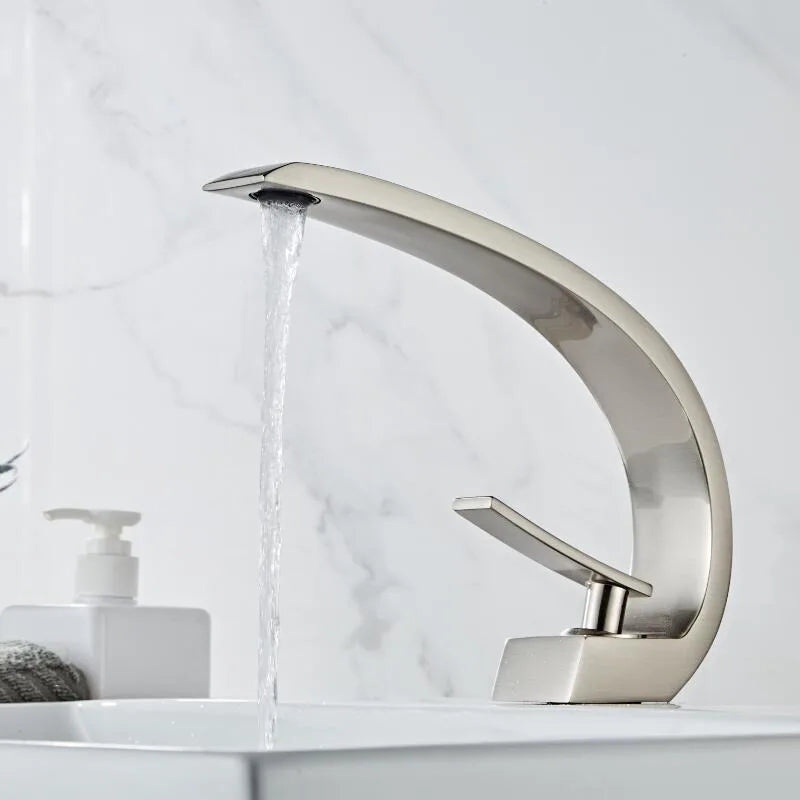 Afralia™ Modern Basin Mixer Tap: Nickel/Black/Gold Finish, Single Handle Waterfall Faucet