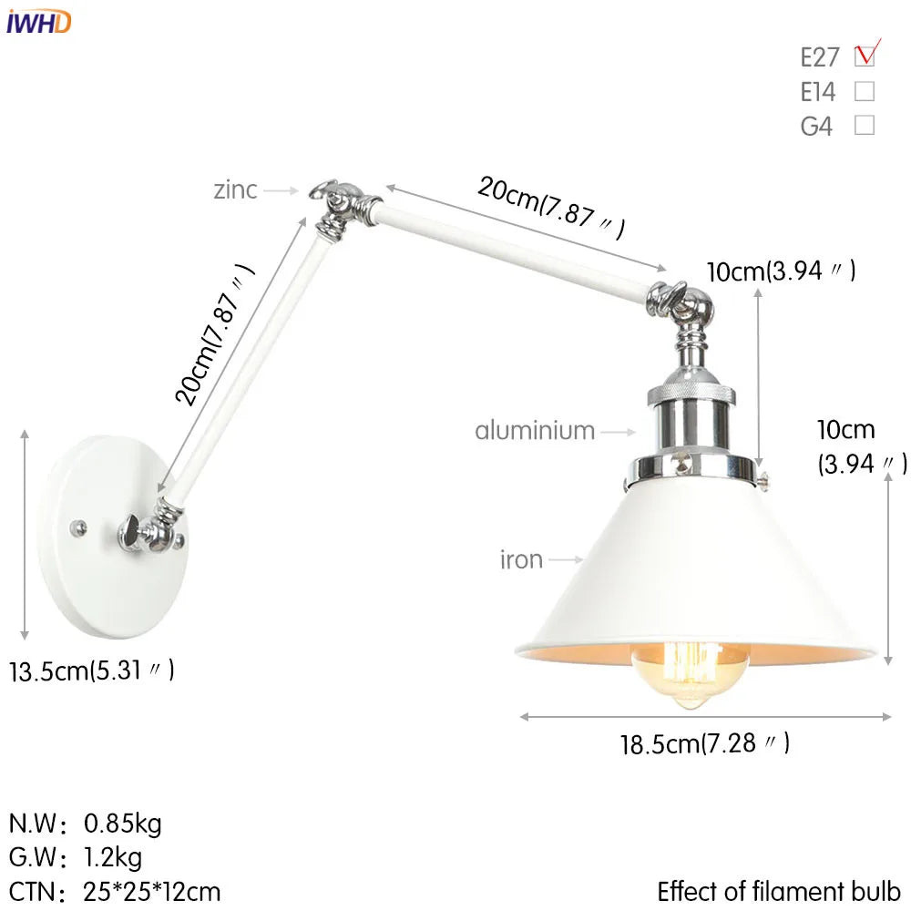 Afralia™ Silver Swing Arm LED Wall Light - Industrial Vintage Wall Sconce