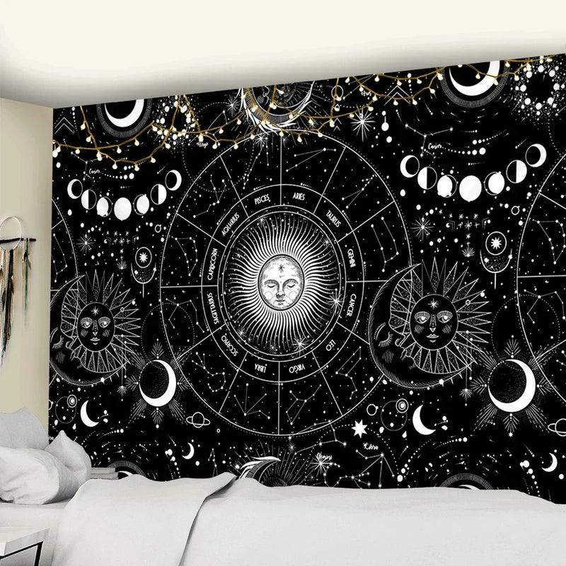 Afralia™ Sun Moon Mandala Starry Sky Tapestry Wall Hanging for Boho Home Décor