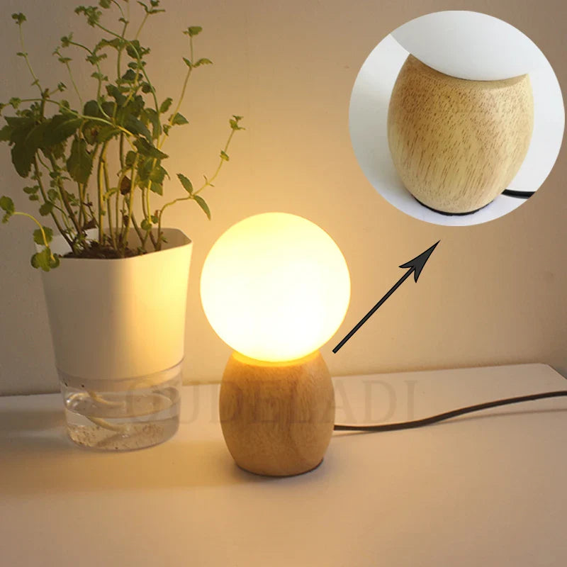 Afralia™ Wood Table Lamp with Glass Lampshade, Warm Light for Bedside, Button Switch