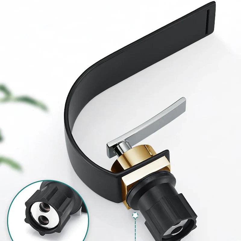 Afralia™ Modern Basin Faucet Mixer Tap Gold Black Single Handle Waterfall Hot Cold