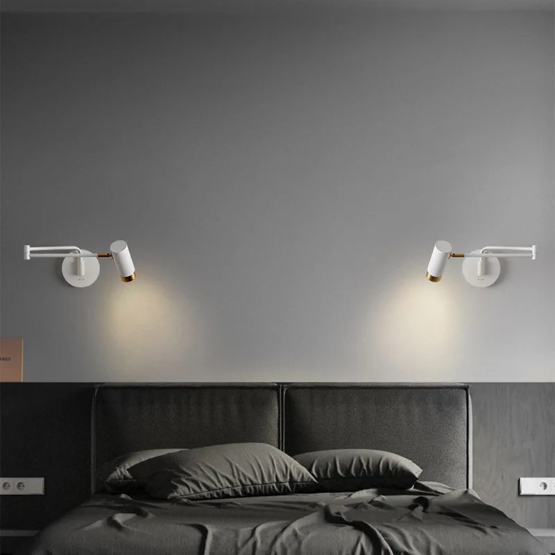 Afralia™ Swing Arm Wall Light for Bedside Reading - Black/White - E27 Bulb - Eye Protection