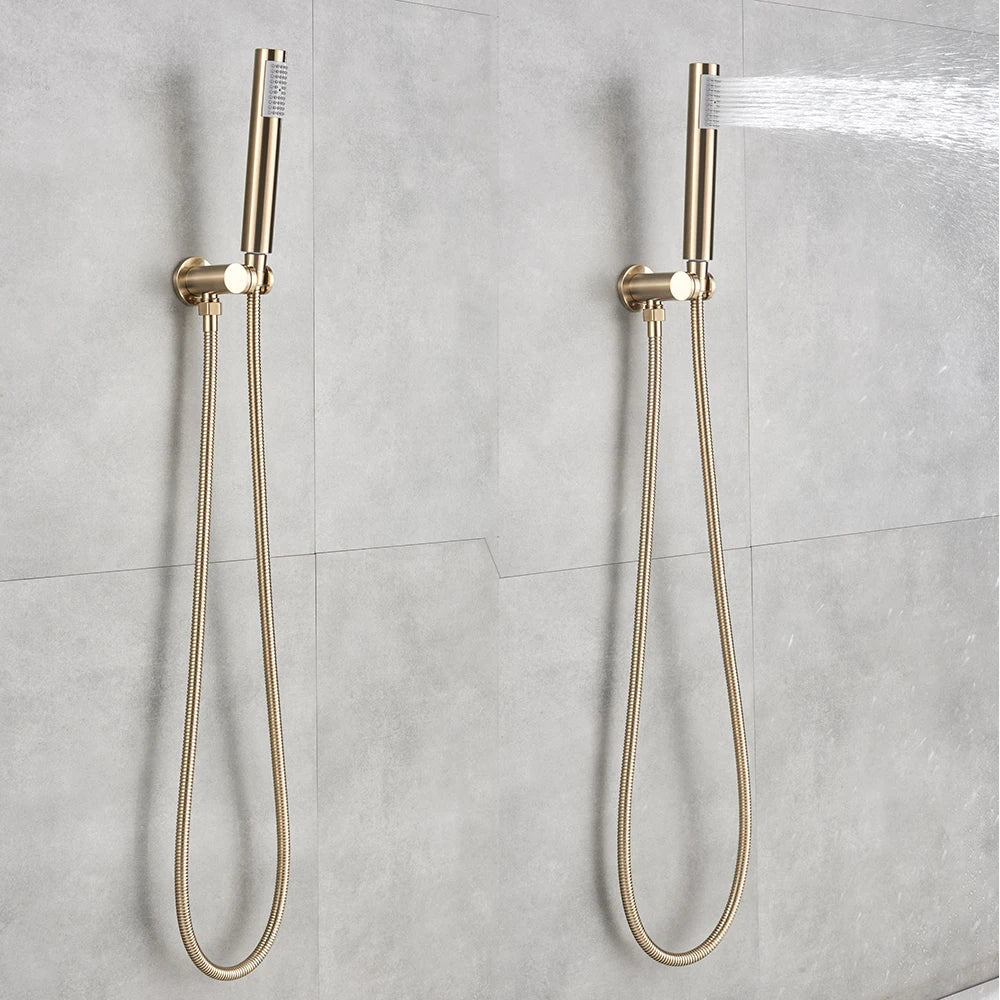 Afralia™ Gold Shower Faucet with Rainfall Head and Hand Sprayer - Wall Mount Mixer Set