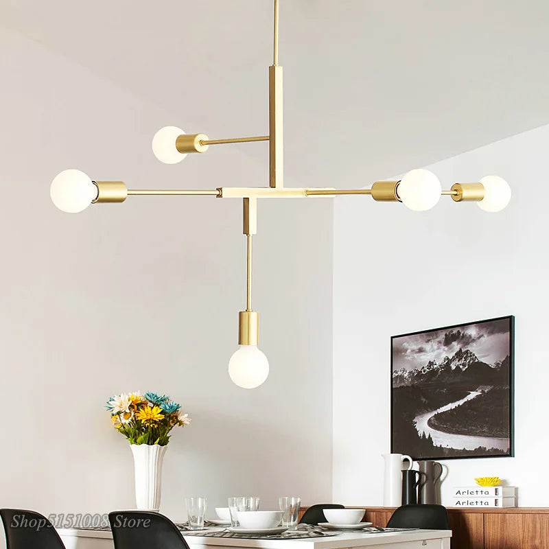 Afralia™ Cross Style 5-Head Pendant Light in Gold and Black Finish for Modern Home Decor