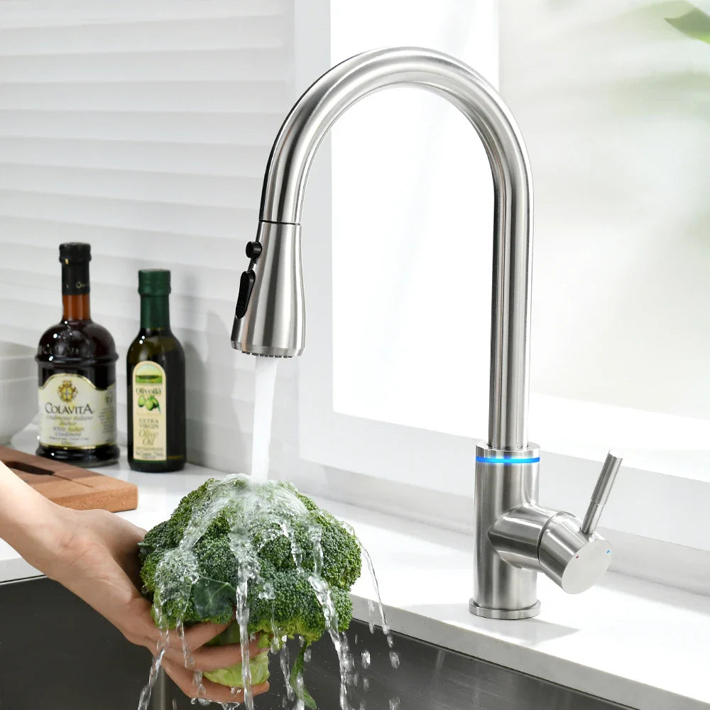 Afralia™ LED Single Hole Kitchen Faucet with Pull Out Spout and Stream Sprayer