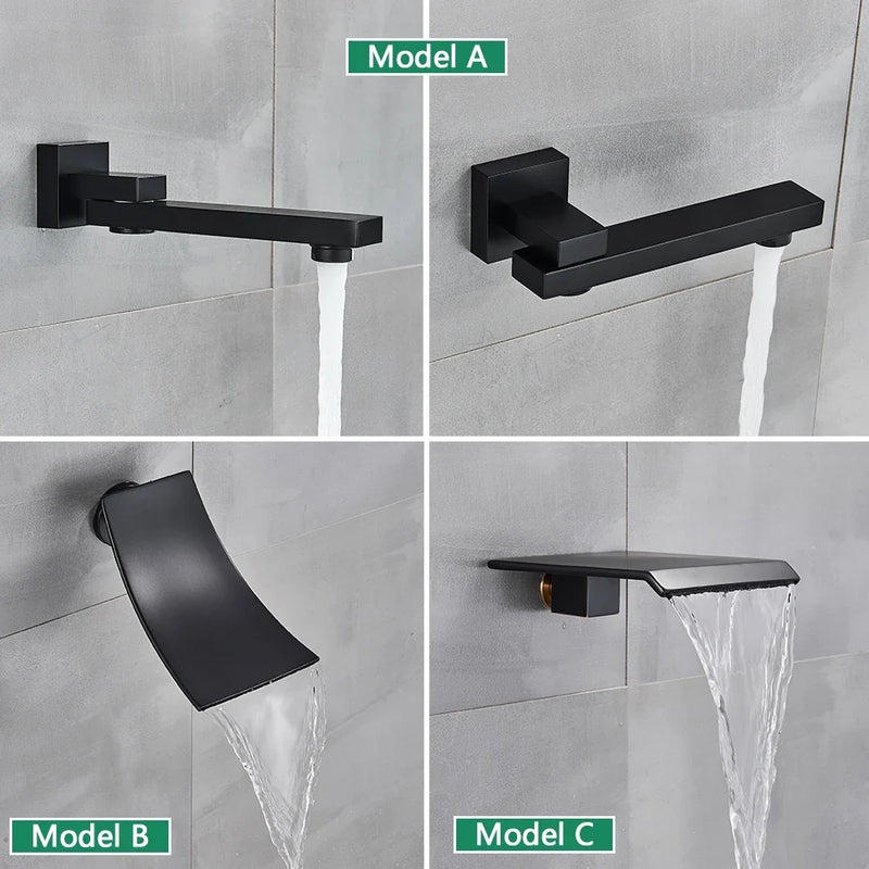 Afralia™ Black Wall Mounted Rainfall Shower System with Tub Spout