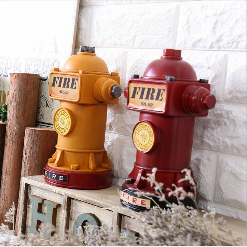 Afralia™ 24cm Fire Hydrant Piggy Bank & Fire Extinguisher Figurine Home Decor