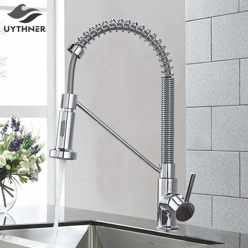 Afralia™ Chrome/Black Kitchen Faucet Pull Down - Single Handle 360° Rotation Mixer Tap