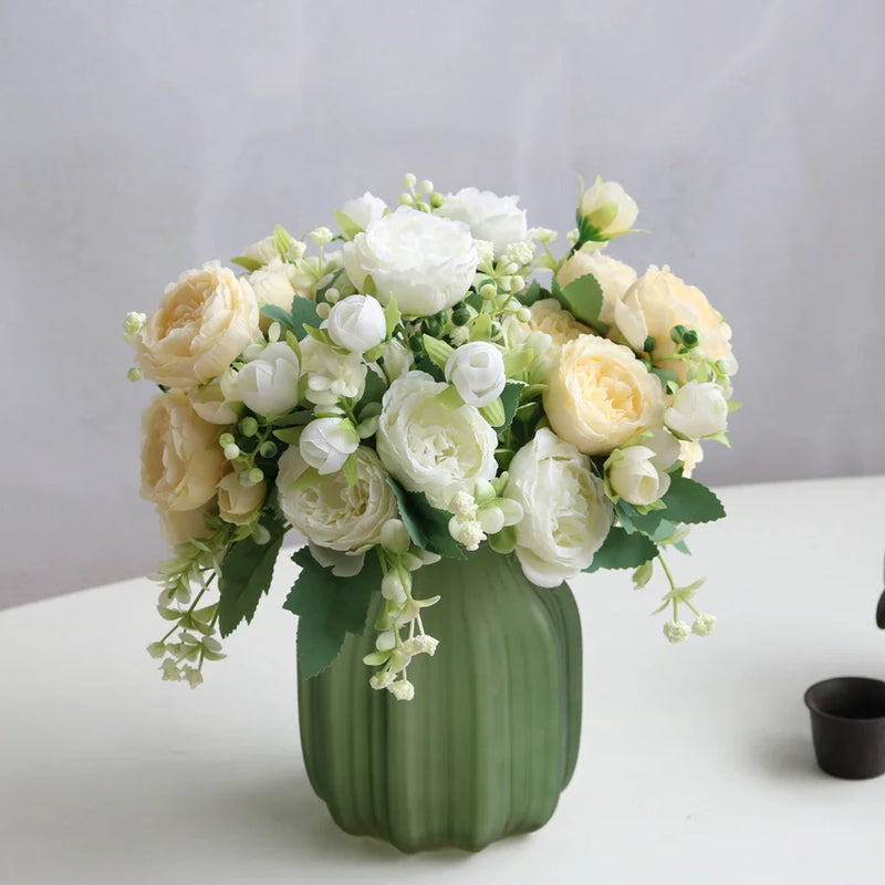 Afralia™ White Peony Artificial Rose Bouquet for Home Decor and Weddings