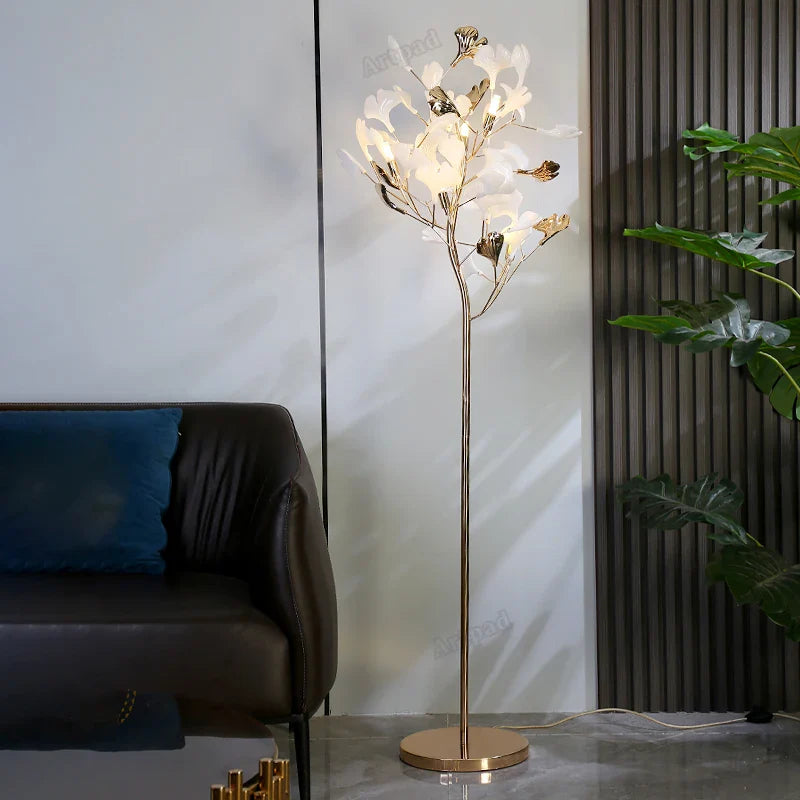 Afralia™ Ginkgo Leaf Floor Lamp for Living Room Bedroom Reading LED Floor Light