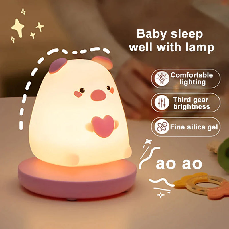 Afralia™ Kids' Animal Silicone Night Light - Touch Sensor, Dimmable, Rechargeable