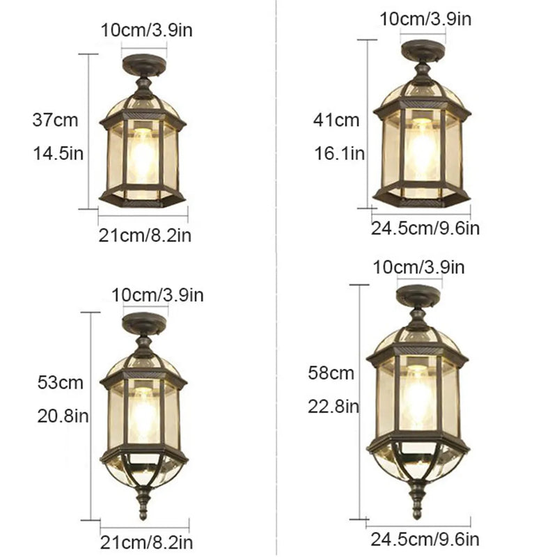 Afralia™ Black Rustic Outdoor Hanging Lantern Light with Clear Glass Flush Mount Fixture