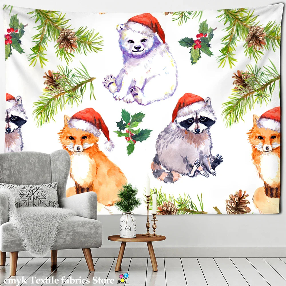 Afralia™ Christmas Fireplace Tapestry Wall Hanging Home Decor