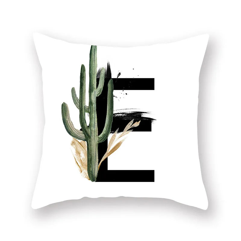 Afralia™ Nordic Plant Alphabet Peach Skin Pillow Cover 45x45cm for Sofa Cushion