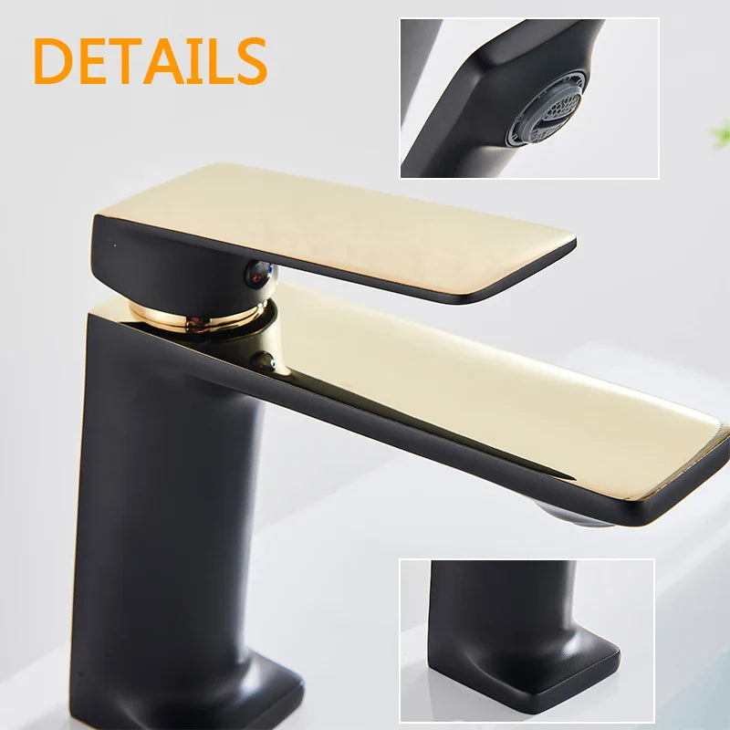 Afralia™ Black Gold Basin Faucet: Stylish Deck Mounted Bathroom Sink Faucet with Gold Handle