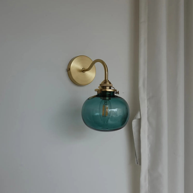 Afralia™ Blue Glass Ball Wall Lights Pull Chain Switch LED Sconce for Home Bedroom