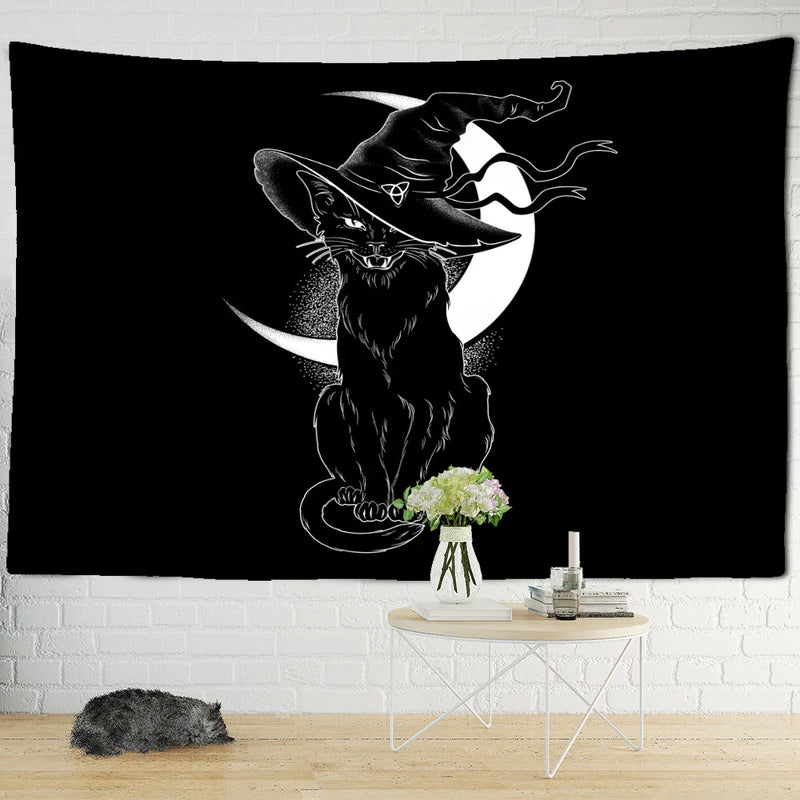 Afralia™ Black Cat Psychedelic Tapestry Wall Hanging for Home Decor