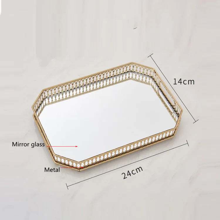 Afralia™ Elegant Gold Mirror Glass Storage Tray for Jewelry and Small Items