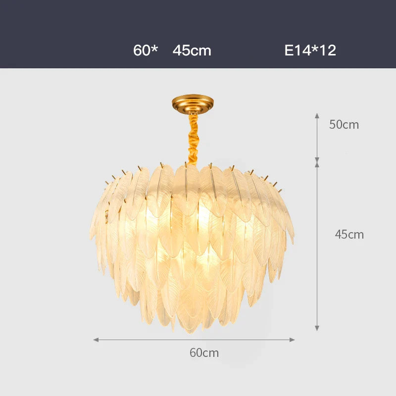 Afralia™ Art Deco White Glass Feather Chandelier with LED Lighting for Foyer & Bedroom