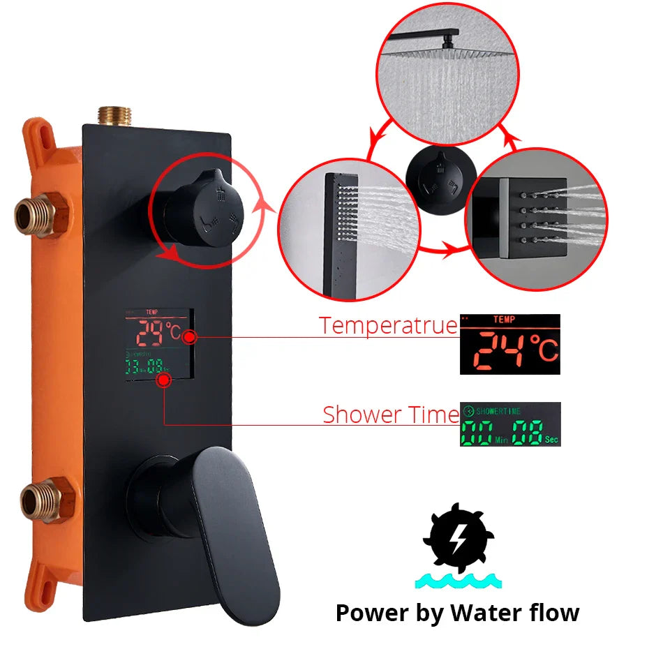 Afralia™ Digital Display Luxury Rainfall Shower Faucet with Massage System & Bathtub Faucet