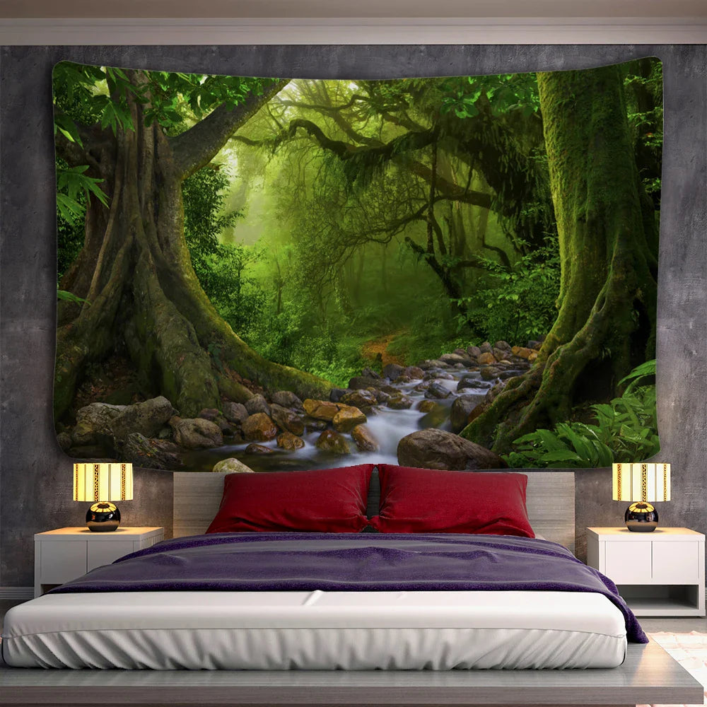 Afralia™ Forest Plant Landscape Tapestry Wall Hanging Hippie Bedspread Bohemian Decor