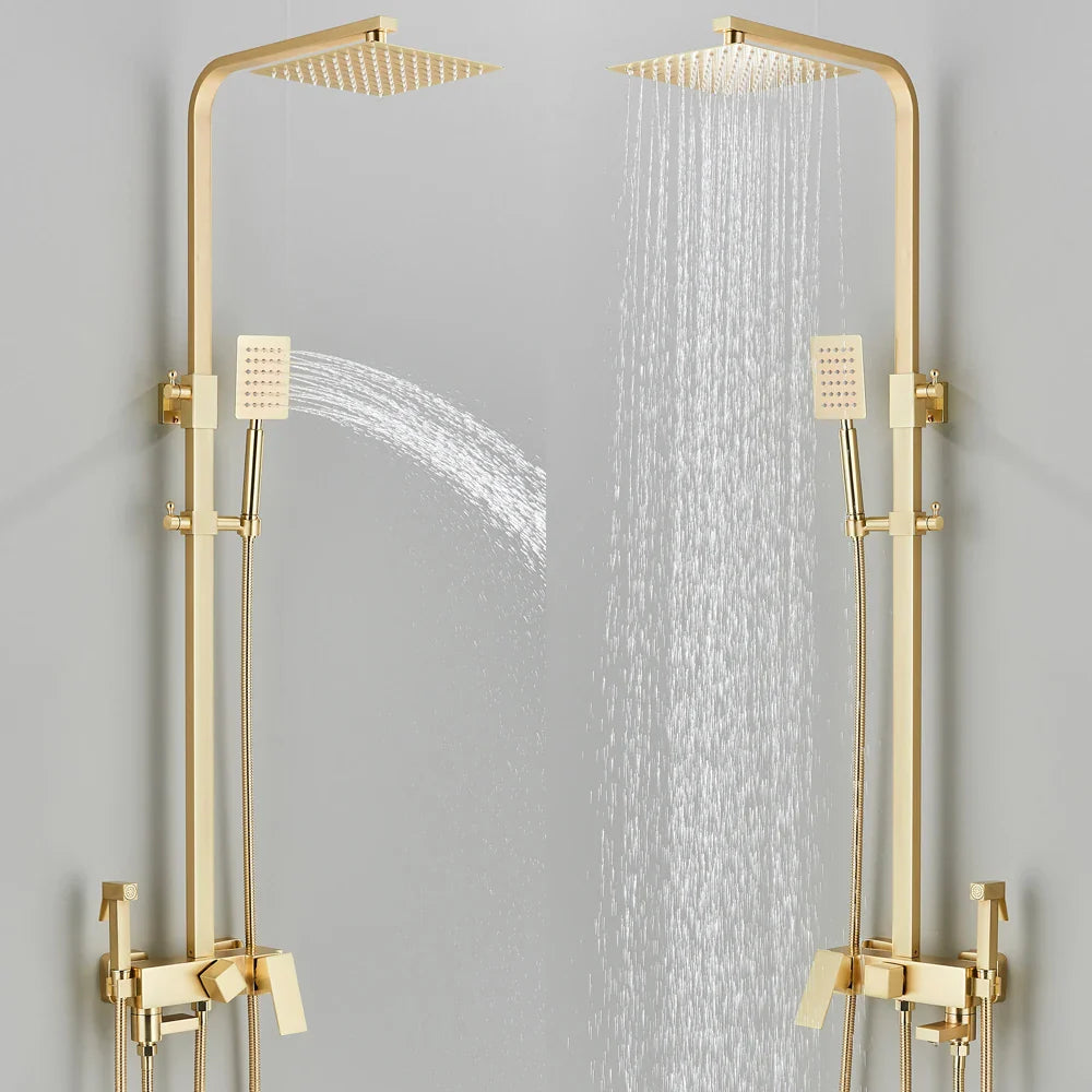 Afralia™ Gold Wall Mounted Bathroom Shower System Kit with 4-way Mixer