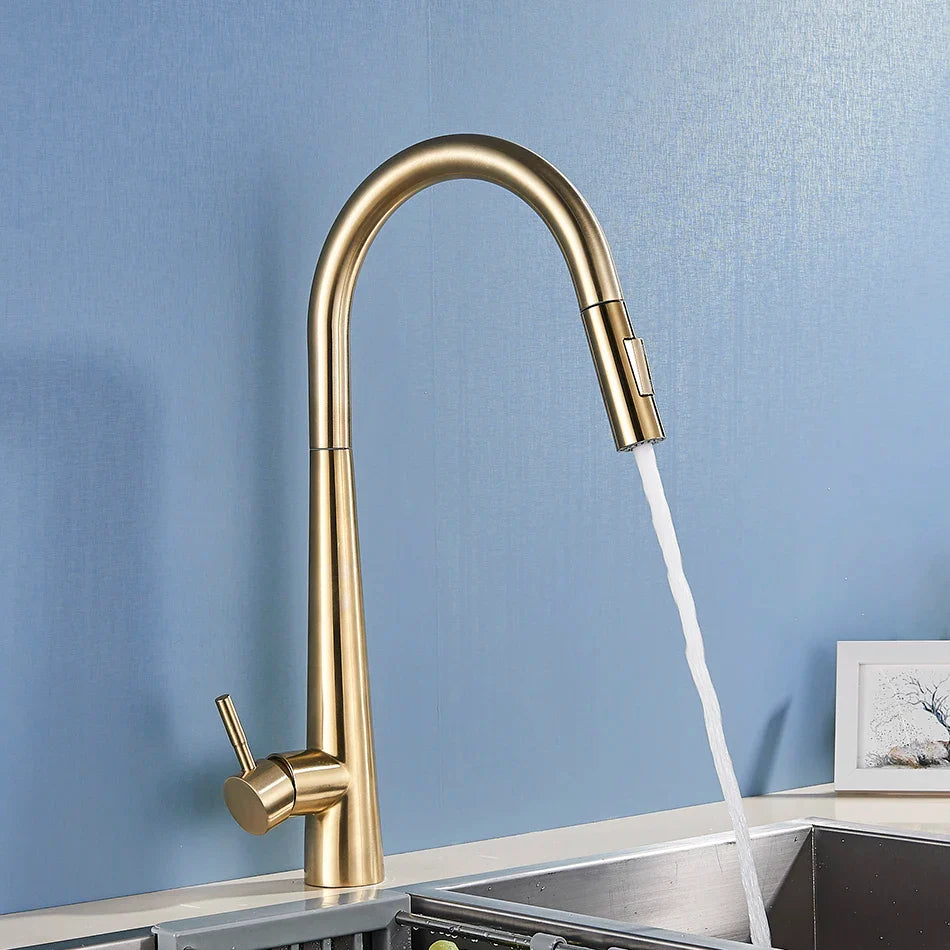 Afralia™ Gold Swivel Kitchen Faucet with Pull Down Sprayer