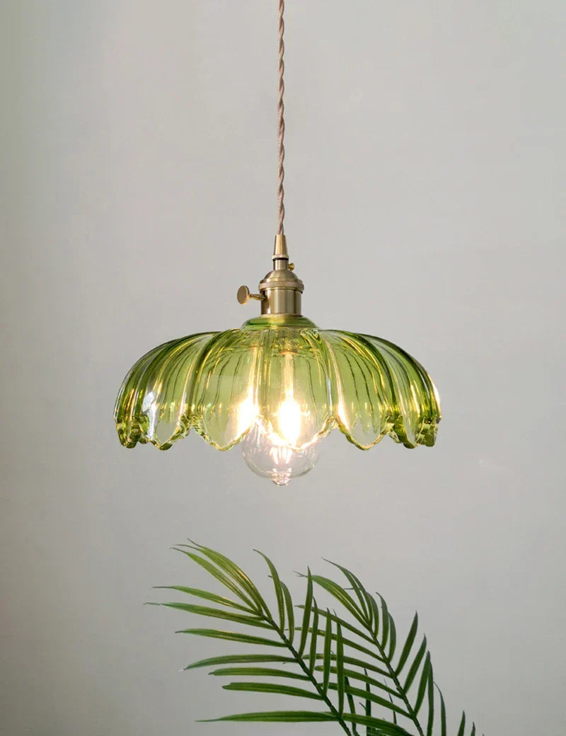 Afralia™ Classic Retro Glass Hanging Chandelier Ceiling Light Fixture White Green