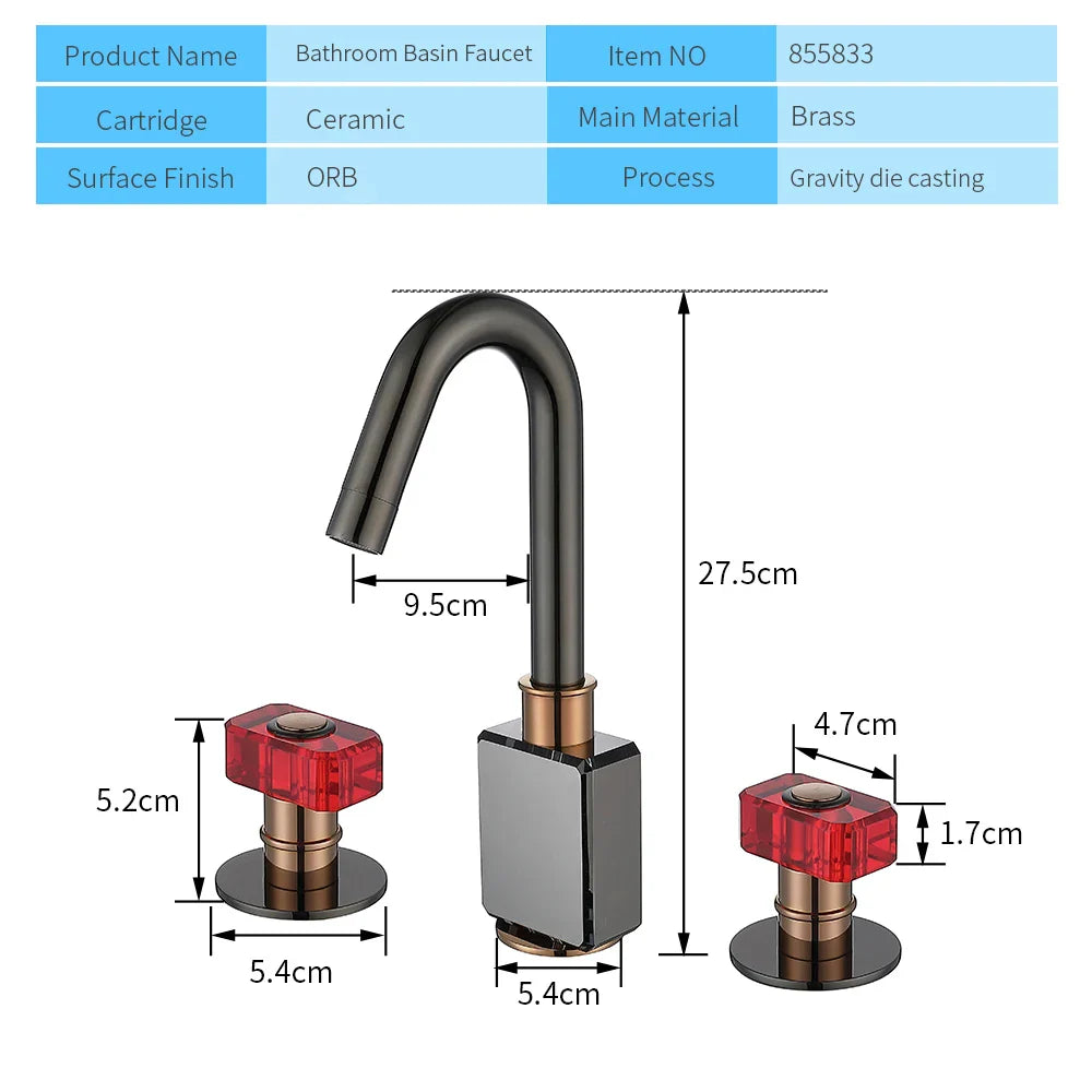 Afralia™ Gray Brass Basin Faucets, Deck Mounted Double Handle Bathroom Sink Tap