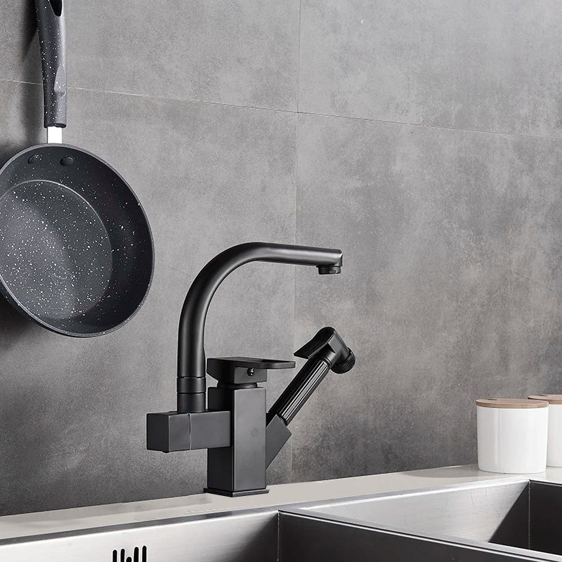 Afralia™ Matte Black LED Kitchen Faucet Swivel Spout High Pressure Sprayer 360° Rotation