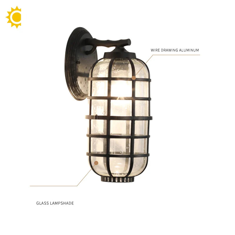 Afralia™ Retro Vintage Black Glass Outdoor Wall Sconce Luminaire