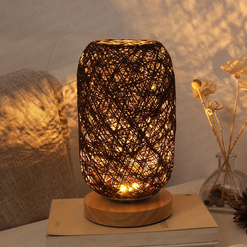 Afralia™ Rattan Twine Ball Lights Table Lamp for Home Decor - USB EU Plug