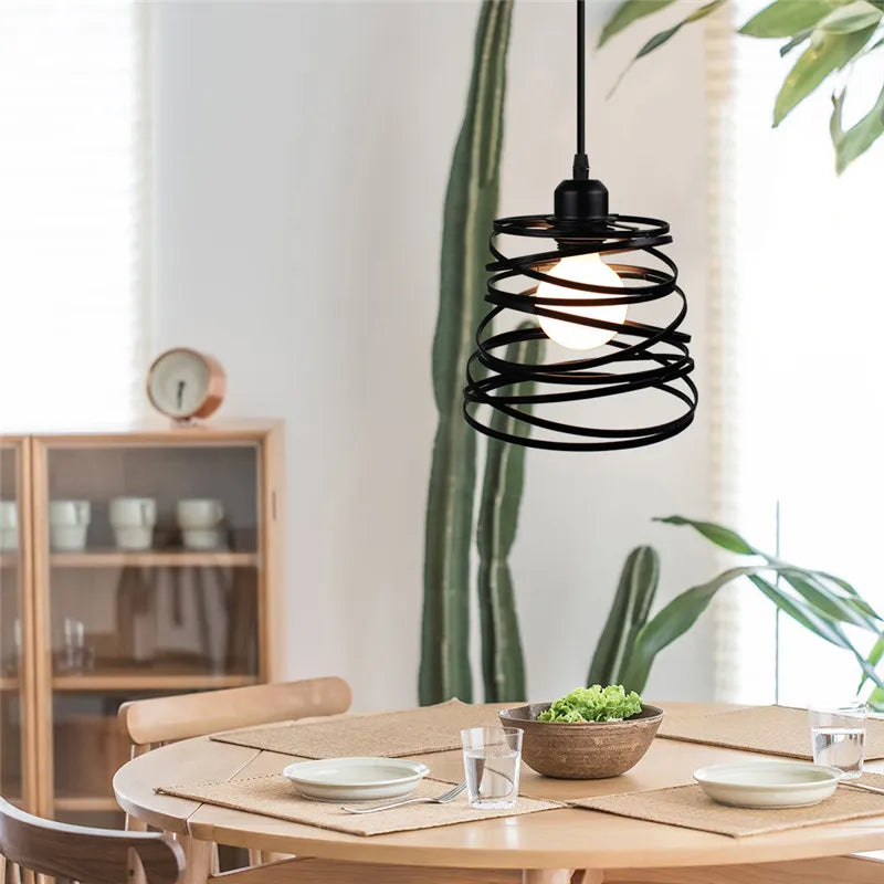 Afralia™ Minimalist Wrought Cage Pendant Light for Kitchen Room E27 Hanging Lamp