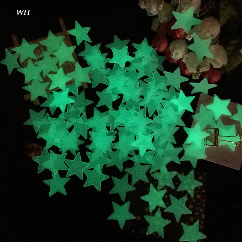 3D Stars Glow Dark Wall Stickers by Afralia™ – Luminous Fluorescent Home Decor