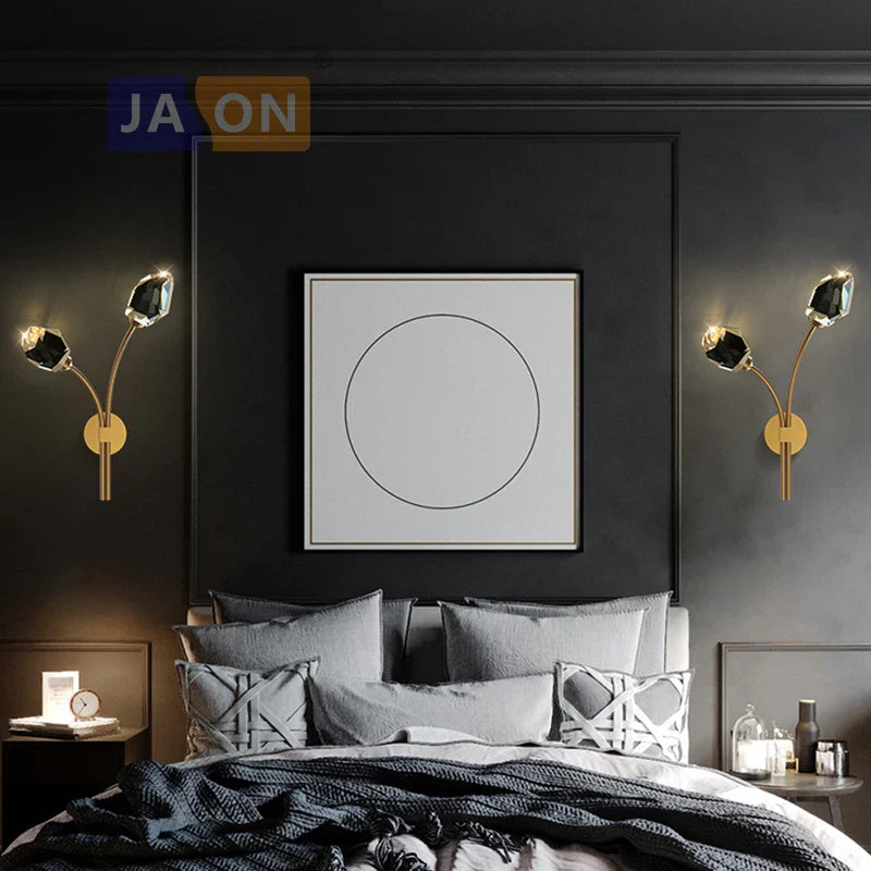 Afralia™ Crystal Stone Designer LED Wall Sconce for Bedroom and Corridor