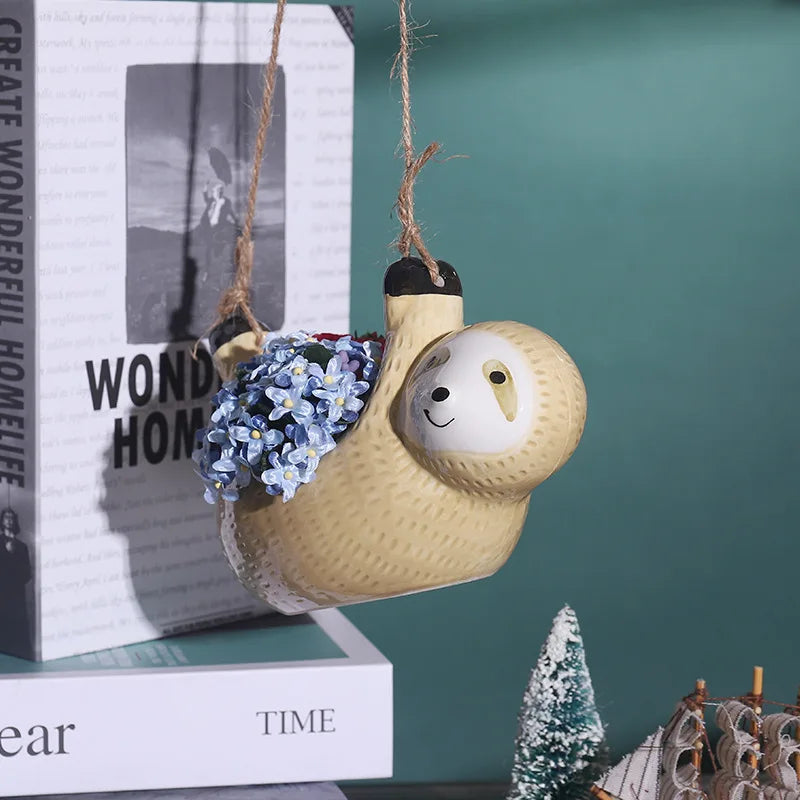 Afralia™ Sloth Hanging Wall Vase: Ceramic Flower Pots for Home Decoration